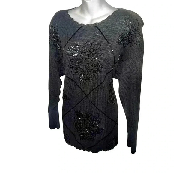 Vintage 80s bead sequin oversized pullover sweater Westwrn Connections L - Picture 2 of 9